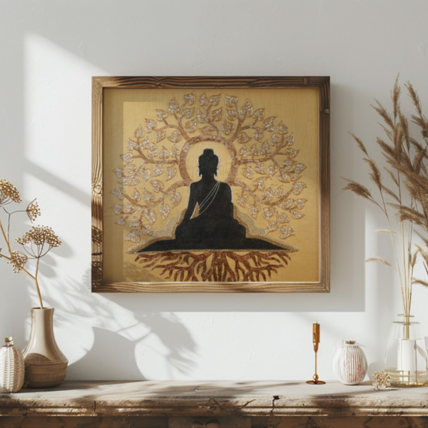 Meditative Buddha under a bodhi tree